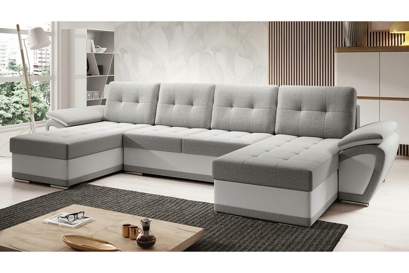 Listowel 4-sits U-formad Hörnbäddsoffa i Tyg med Konstläderunderrede - Grå - Möbler - Soffa - Bäddsoffa - Bäddsoffa divan
