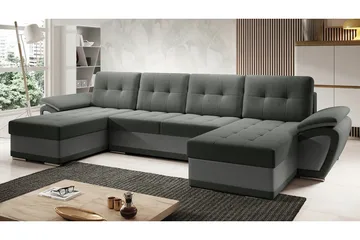 Listowel 4-sits U-formad Hörnbäddsoffa i Tyg med Konstläderunderrede - Grå - Möbler - Soffa - Bäddsoffa - Bäddsoffa divan