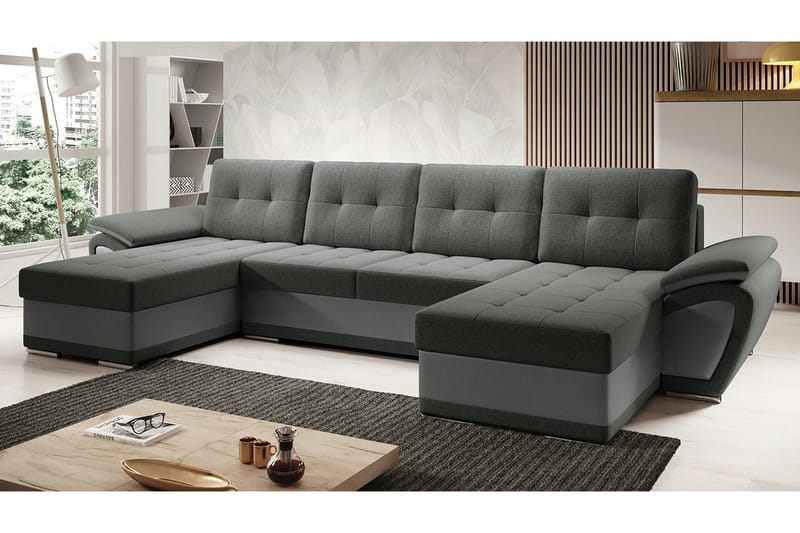 Listowel 4-sits U-formad Hörnbäddsoffa i Tyg med Konstläderunderrede - Grå - Möbler - Soffa - Bäddsoffa - Bäddsoffa divan