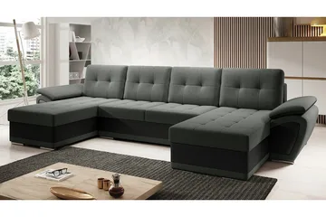 Listowel 4-sits U-formad Hörnbäddsoffa i Tyg med Konstläderunderrede - Mörkgrå - Möbler - Soffa - Bäddsoffa - Bäddsoffa divan