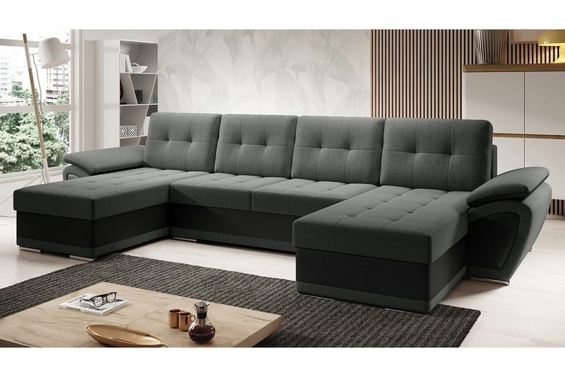 Listowel 4-sits U-formad Hörnbäddsoffa i Tyg med Konstläderunderrede - Mörkgrå - Möbler - Soffa - Bäddsoffa - Bäddsoffa divan
