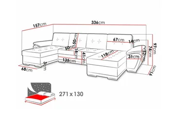 Listowel 4-sits U-formad Hörnbäddsoffa i Tyg med Konstläderunderrede - Mörkgrå - Möbler - Soffa - Bäddsoffa - Bäddsoffa divan