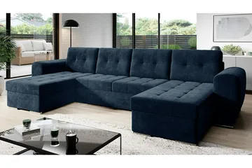 Listowel 4-sits U-formad Hörnbäddsoffa med Förvaring i Sammet - Blå - Möbler - Soffa - Bäddsoffa - Bäddsoffa divan