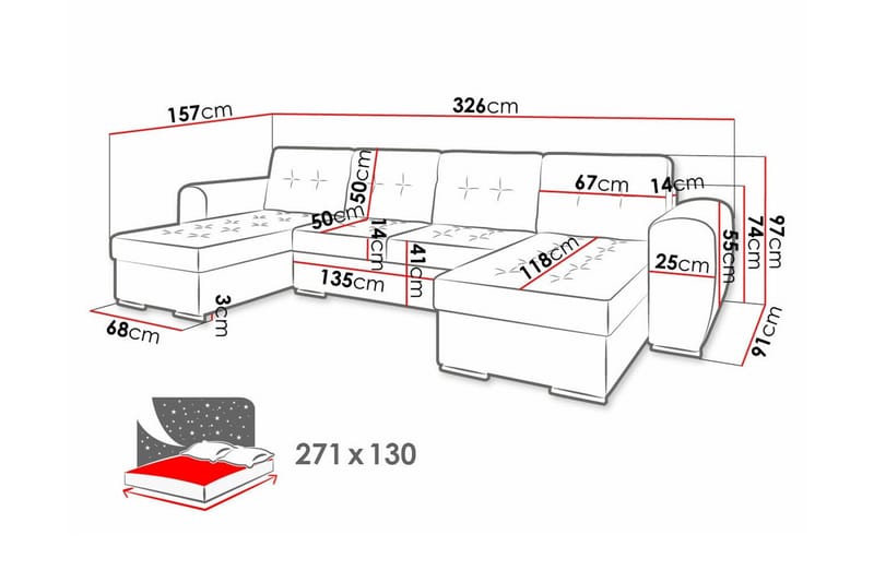 Listowel 4-sits U-formad Hörnbäddsoffa med Förvaring i Sammet - Blå - Möbler - Soffa - Bäddsoffa - Bäddsoffa divan