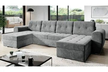 Listowel 4-sits U-formad Hörnbäddsoffa med Förvaring i Sammet - Grå - Möbler - Soffa - Bäddsoffa - Bäddsoffa divan
