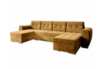 Listowel 4-sits U-formad Hörnbäddsoffa med Förvaring i Sammet - Gul - Möbler - Soffa - Bäddsoffa - Bäddsoffa divan
