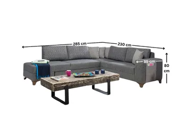 Loftia Hörnsoffa-bäddsoffa 230x90x150 cm - Grå - Möbler - Soffa - Bäddsoffa - Hörnbäddsoffa
