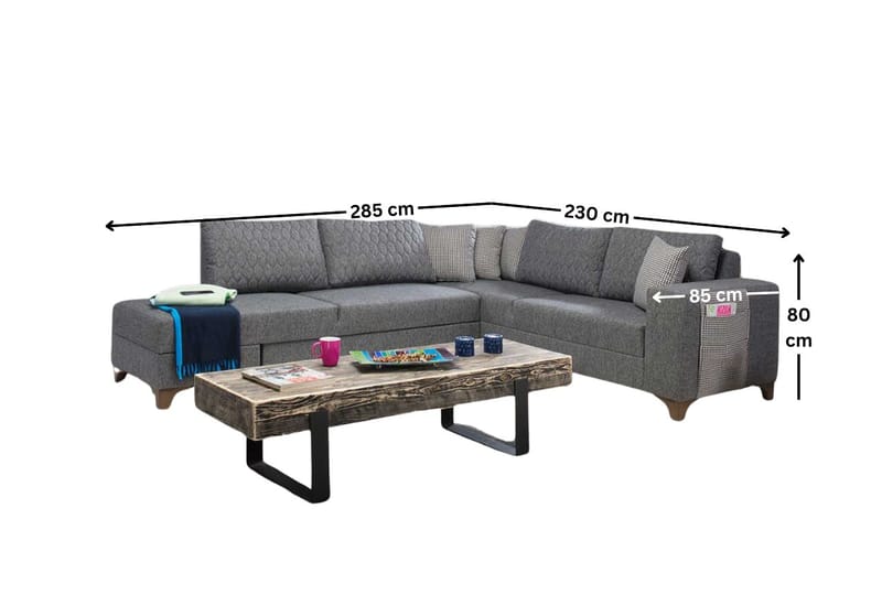 Loftia Hörnsoffa-bäddsoffa 230x90x150 cm - Grå - Möbler - Soffa - Bäddsoffa - Hörnbäddsoffa