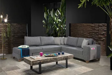 Loftia Hörnsoffa-bäddsoffa 230x90x150 cm - Grå - Möbler - Soffa - Bäddsoffa - Hörnbäddsoffa