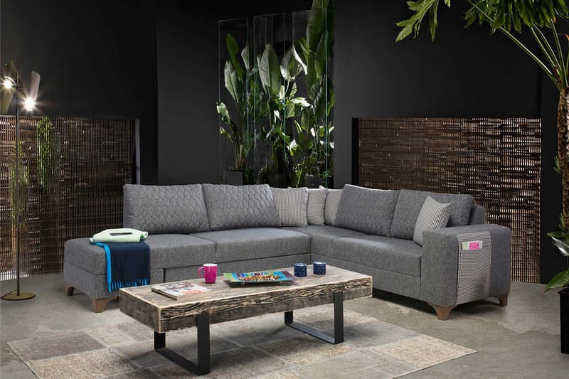 Loftia Hörnsoffa-bäddsoffa 230x90x150 cm - Grå - Möbler - Soffa - Bäddsoffa - Hörnbäddsoffa