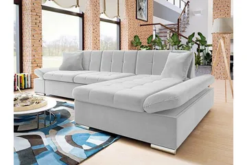 Lomux 3-sits Höger Hörnbäddsoffa 129x240 cm med Förvaring i Tyg - Grå - Möbler - Soffa - Bäddsoffa - Bäddsoffa divan