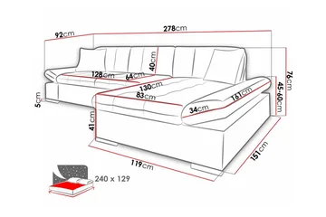 Lomux 3-sits Höger Hörnbäddsoffa 129x240 cm med Förvaring i Tyg - Grå - Möbler - Soffa - Bäddsoffa - Bäddsoffa divan