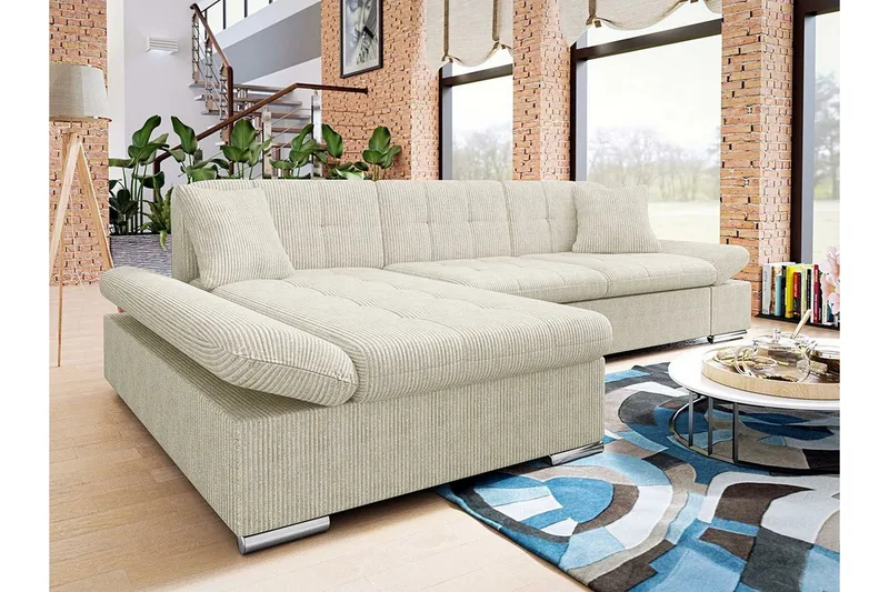 Lomux 3-sits Hörnbäddsoffa beige - Möbler - Soffa - Bäddsoffa - Bäddsoffa divan