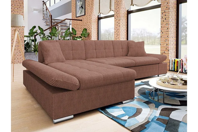 Lomux 3-sits Hörnbäddsoffa Brown - Möbler - Soffa - Bäddsoffa - Hörnbäddsoffa