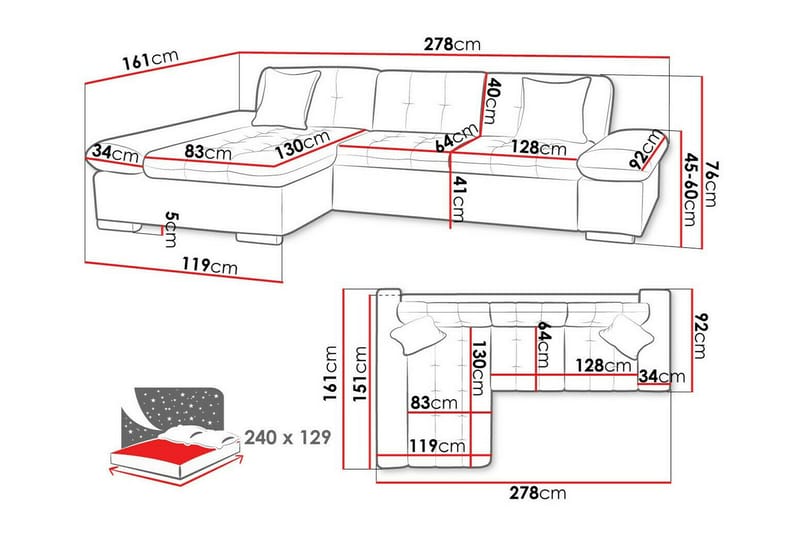 Lomux 3-sits Hörnbäddsoffa Dark blue - Möbler - Soffa - Bäddsoffa - Bäddsoffa längsbäddad