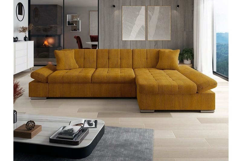 Lomux 3-sits Hörnbäddsoffa Dark yellow - Möbler - Soffa - Bäddsoffa - Hörnbäddsoffa