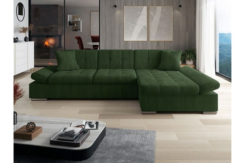 Lomux 3-sits Hörnbäddsoffa NO_BRAND Dark green - Möbler - Soffa - Bäddsoffa - Bäddsoffa längsbäddad