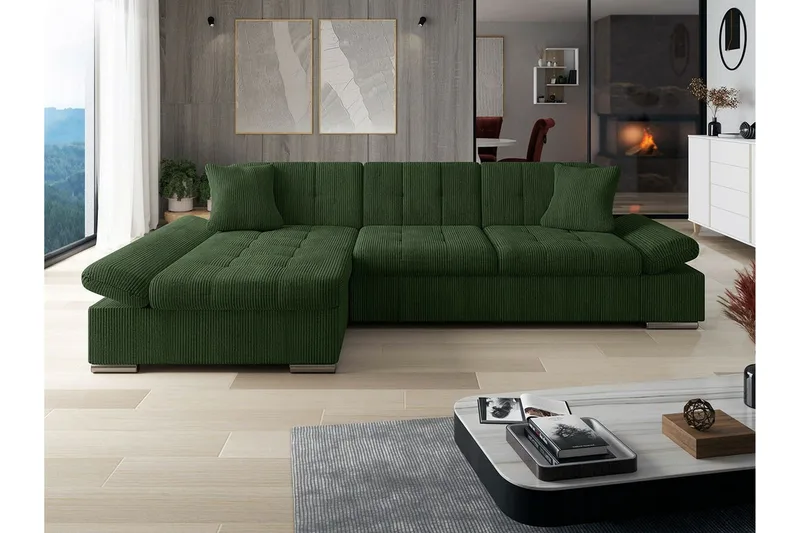 Lomux 3-sits Hörnbäddsoffa NO_BRAND Dark green - Möbler - Soffa - Bäddsoffa - Bäddsoffa divan