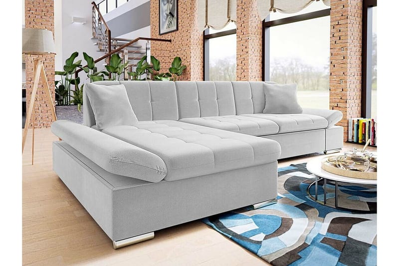 Lomux 3-sits Vänster Hörnbäddsoffa 129x240 cm med Förvaring i Tyg - Grå - Möbler - Soffa - Bäddsoffa - Bäddsoffa divan