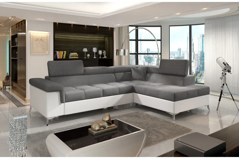 Madalene Hörnbäddsoffa - Grå/Vit - Möbler - Soffa - Bäddsoffa - Hörnbäddsoffa