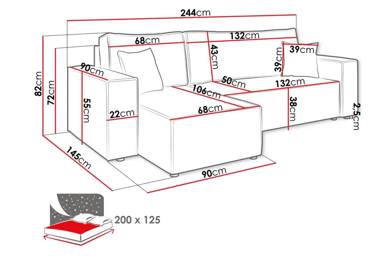 Magston 3-sits Hörnbäddsoffa - Rosa - Möbler - Soffa - Bäddsoffa - Hörnbäddsoffa