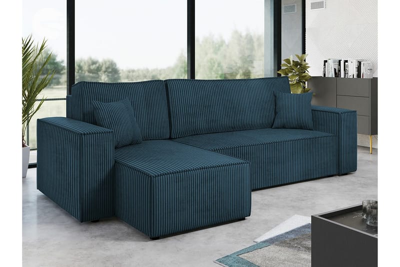 Magston 3-sits Vänster Hörnbäddsoffa 125x200 cm med Förvaring i Manchestertyg - Blå - Möbler - Soffa - Bäddsoffa - Bäddsoffa divan