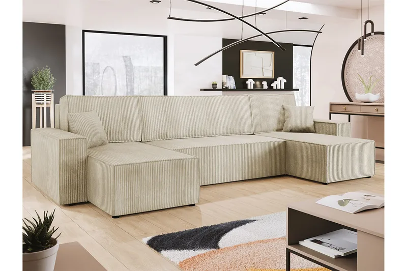 Magston 4-sits Hörnbäddsoffa 130x266 cm med Förvaring i Manchestertyg - Beige - Möbler - Soffa - Bäddsoffa - Bäddsoffa divan