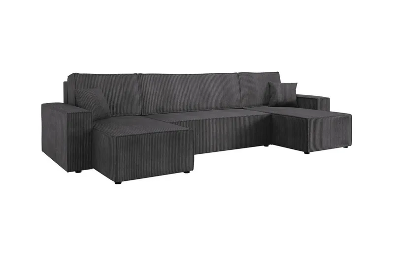 Magston 4-sits Hörnbäddsoffa 130x266 cm med Förvaring i Manchestertyg, Grå