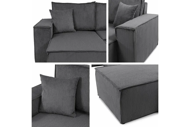 Magston 4-sits Hörnbäddsoffa 130x266 cm med Förvaring i Manchestertyg - Grå - Möbler - Soffa - Bäddsoffa - Bäddsoffa divan