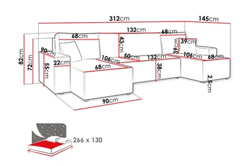 Magston 4-sits Hörnbäddsoffa 130x266 cm med Förvaring i Manchestertyg - Grå - Möbler - Soffa - Bäddsoffa - Bäddsoffa divan