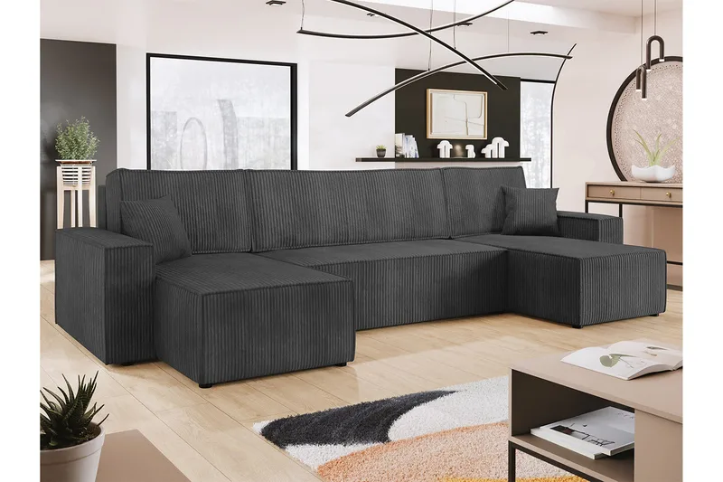 Magston 4-sits Hörnbäddsoffa 130x266 cm med Förvaring i Manchestertyg - Grå - Möbler - Soffa - Bäddsoffa - Bäddsoffa divan