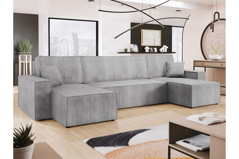 Magston 4-sits Hörnbäddsoffa 130x266 cm med Förvaring i Manchestertyg - Grå - Möbler - Soffa - Bäddsoffa - Bäddsoffa divan