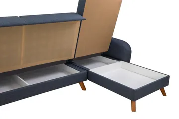 Malkiat 3-sits Höger L-formad Hörnbäddsoffa i Tyg med Träben - Blå - Möbler - Soffa - Bäddsoffa - Bäddsoffa divan