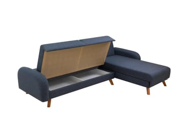 Malkiat 3-sits Höger L-formad Hörnbäddsoffa i Tyg med Träben - Blå - Möbler - Soffa - Bäddsoffa - Bäddsoffa divan
