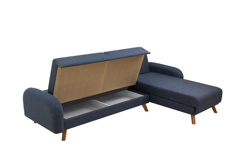 Malkiat 3-sits Höger L-formad Hörnbäddsoffa i Tyg med Träben - Blå - Möbler - Soffa - Bäddsoffa - Bäddsoffa divan