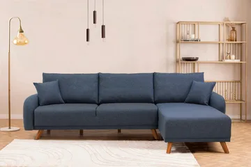 Malkiat 3-sits Höger L-formad Hörnbäddsoffa i Tyg med Träben - Blå - Möbler - Soffa - Bäddsoffa - Bäddsoffa divan