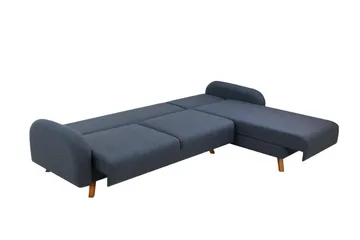 Malkiat 3-sits Höger L-formad Hörnbäddsoffa i Tyg med Träben - Blå - Möbler - Soffa - Bäddsoffa - Bäddsoffa divan