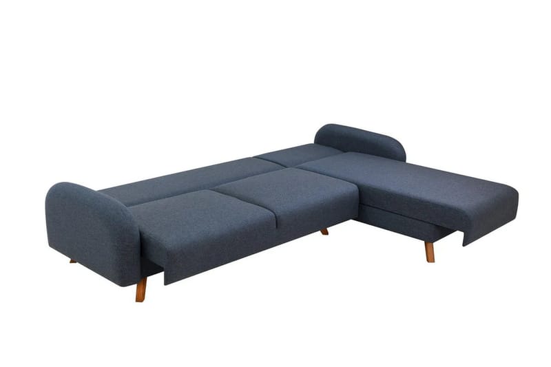 Malkiat 3-sits Höger L-formad Hörnbäddsoffa i Tyg med Träben - Blå - Möbler - Soffa - Bäddsoffa - Bäddsoffa divan