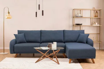 Malkiat 3-sits Höger L-formad Hörnbäddsoffa i Tyg med Träben - Blå - Möbler - Soffa - Bäddsoffa - Bäddsoffa divan