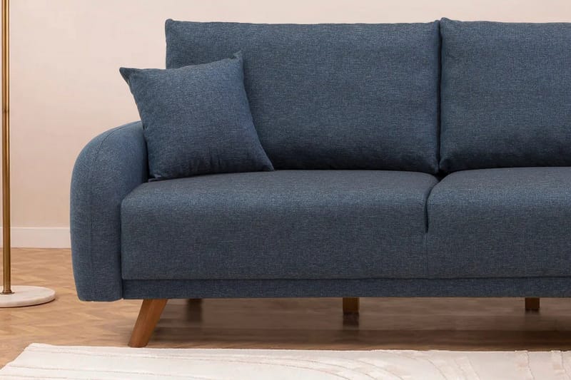 Malkiat 3-sits Höger L-formad Hörnbäddsoffa i Tyg med Träben - Blå - Möbler - Soffa - Bäddsoffa - Bäddsoffa divan