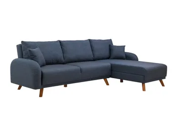 Malkiat 3-sits Höger L-formad Hörnbäddsoffa i Tyg med Träben - Blå - Möbler - Soffa - Bäddsoffa - Bäddsoffa divan