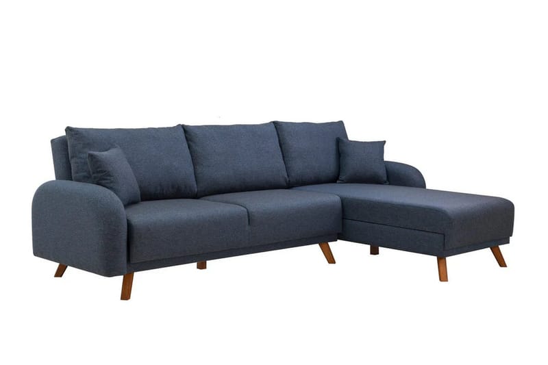 Malkiat 3-sits Höger L-formad Hörnbäddsoffa i Tyg med Träben - Blå - Möbler - Soffa - Bäddsoffa - Bäddsoffa divan