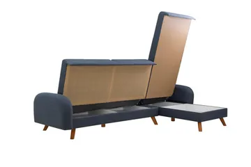 Malkiat 3-sits Höger L-formad Hörnbäddsoffa i Tyg med Träben - Blå - Möbler - Soffa - Bäddsoffa - Bäddsoffa divan