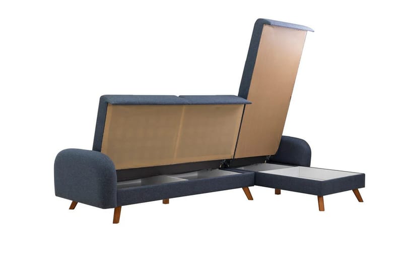 Malkiat 3-sits Höger L-formad Hörnbäddsoffa i Tyg med Träben - Blå - Möbler - Soffa - Bäddsoffa - Bäddsoffa divan