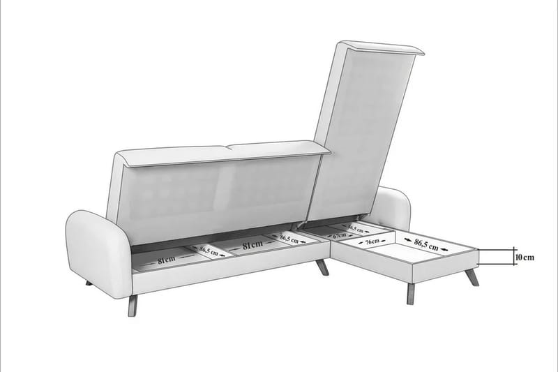 Malkiat 3-sits Höger L-formad Hörnbäddsoffa i Tyg med Träben - Blå - Möbler - Soffa - Bäddsoffa - Bäddsoffa divan