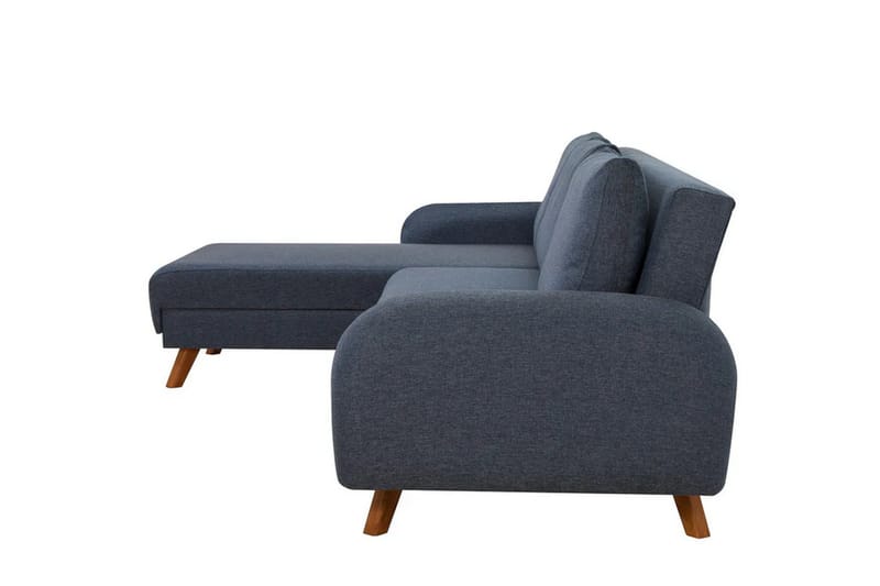 Malkiat 3-sits Höger L-formad Hörnbäddsoffa i Tyg med Träben - Blå - Möbler - Soffa - Bäddsoffa - Bäddsoffa divan
