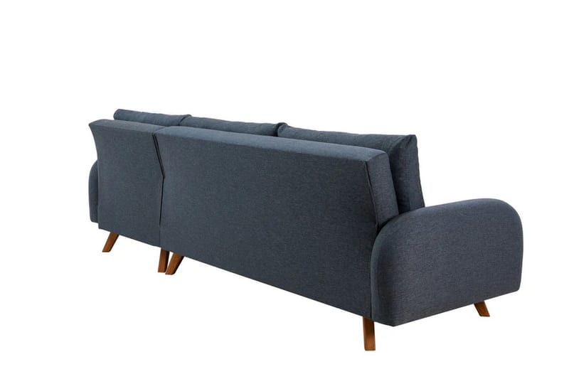 Malkiat 3-sits Höger L-formad Hörnbäddsoffa i Tyg med Träben - Blå - Möbler - Soffa - Bäddsoffa - Bäddsoffa divan