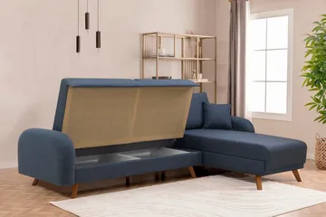 Malkiat 3-sits Höger L-formad Hörnbäddsoffa i Tyg med Träben - Blå - Möbler - Soffa - Bäddsoffa - Bäddsoffa divan