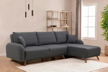 Malkiat 4-sits Höger Hörnbäddsoffa Bäddbar 125x260 cm med Förvaring i Tyg - Grå - Möbler - Soffa - Bäddsoffa - Bäddsoffa divan