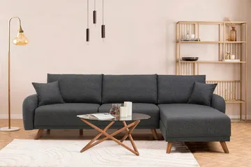 Malkiat 4-sits Höger Hörnbäddsoffa Bäddbar 125x260 cm med Förvaring i Tyg - Grå - Möbler - Soffa - Bäddsoffa - Bäddsoffa divan